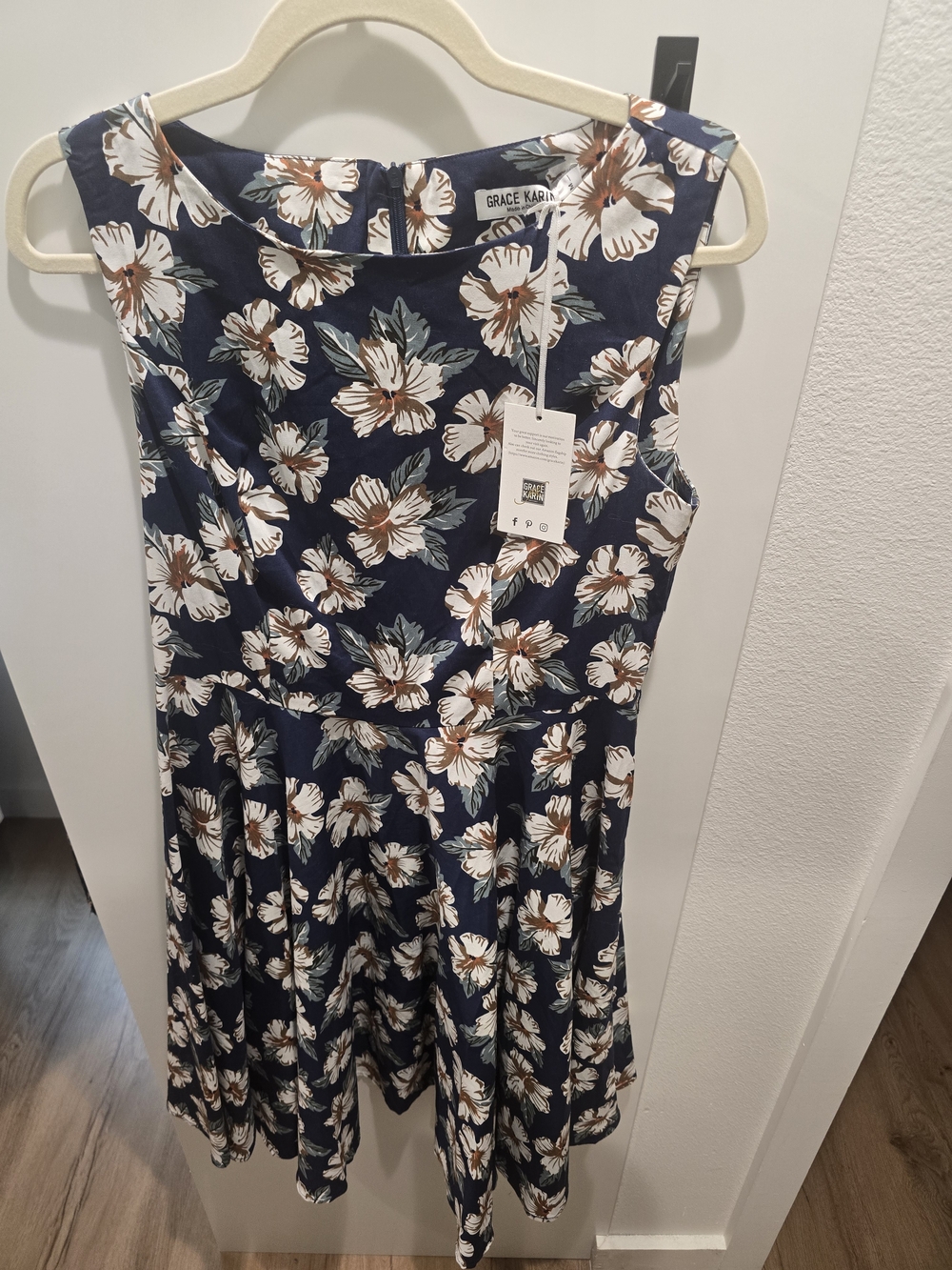 Grace Karin Navy Floral Sleeveless Kids Dress
